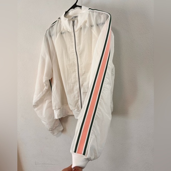Revolve Tennis Club Athleisure White Zip Up Jacket Pink Green Stripe Size XL - Picture 8 of 16